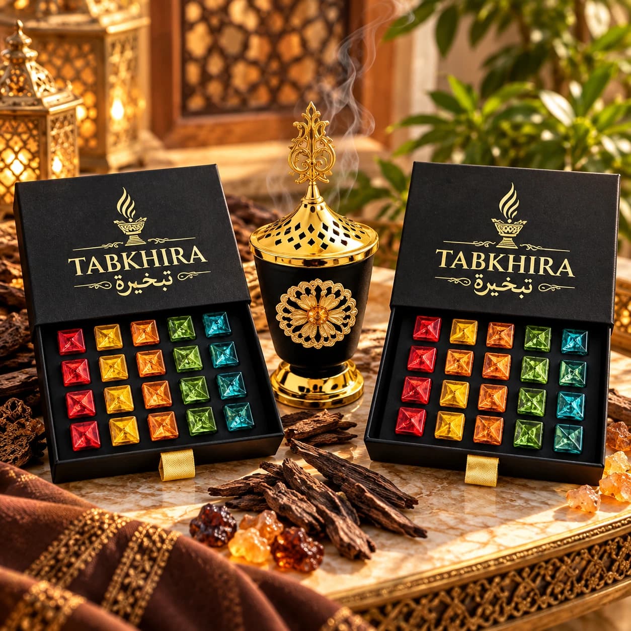 عرض DUO من TABKHIRA: 2 بوكس بخور مستيكا فاخر + مبخرة فاخرة كادو